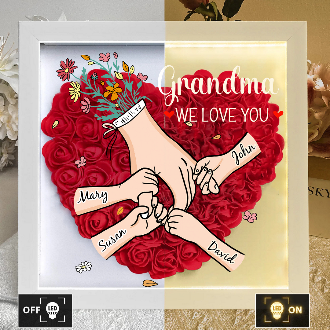 Family Love Blooms Forever - Personalized Flower Shadow Box with LED Light