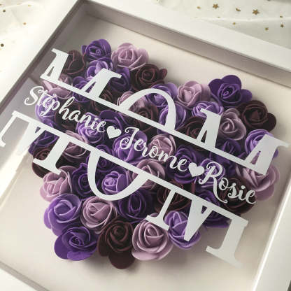 Personalized Flower Heart Shadow Flower Box For Mom , Custom Name Rose Frame