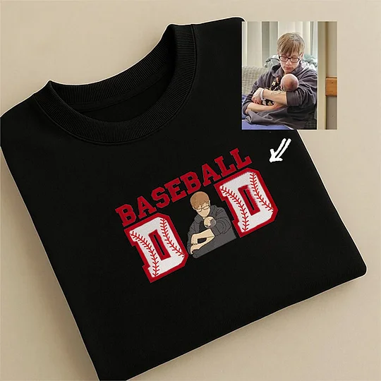 Baseball Dad Custom Portrait Embroidered Sweatshirt, Father Day Sweatshirt, Gift For Dad