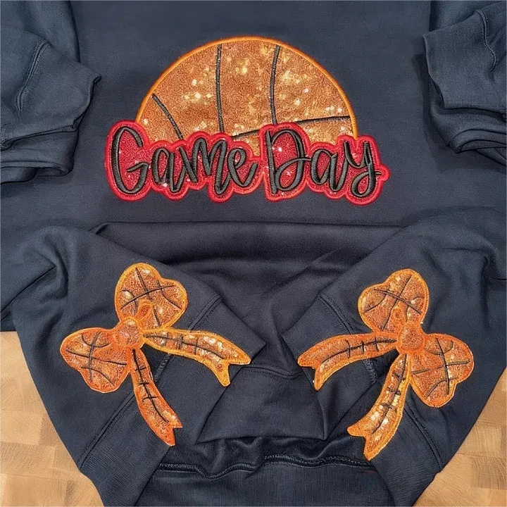 Personalized Basketball Game Day Sweatshirt with Side Bows Basketball Mom sweatshirt