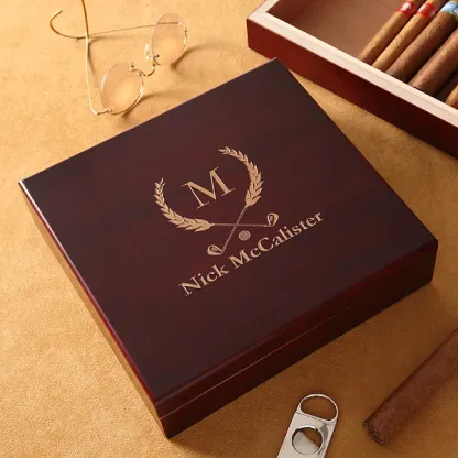 Father's Day Gift Personalized Golf Club Cherry Wood Cigar Humidor 20 Count