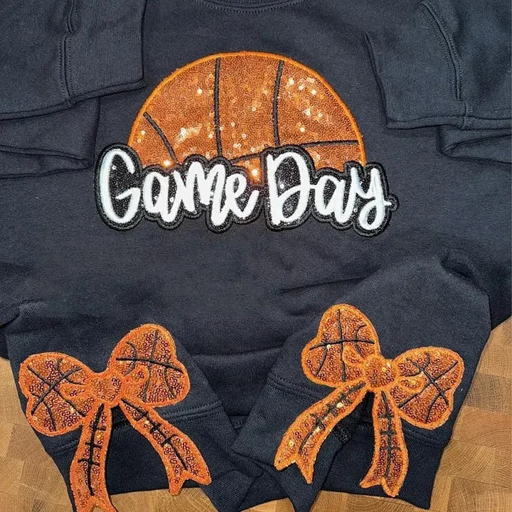 Personalized Basketball Game Day Sweatshirt with Side Bows Basketball Mom sweatshirt