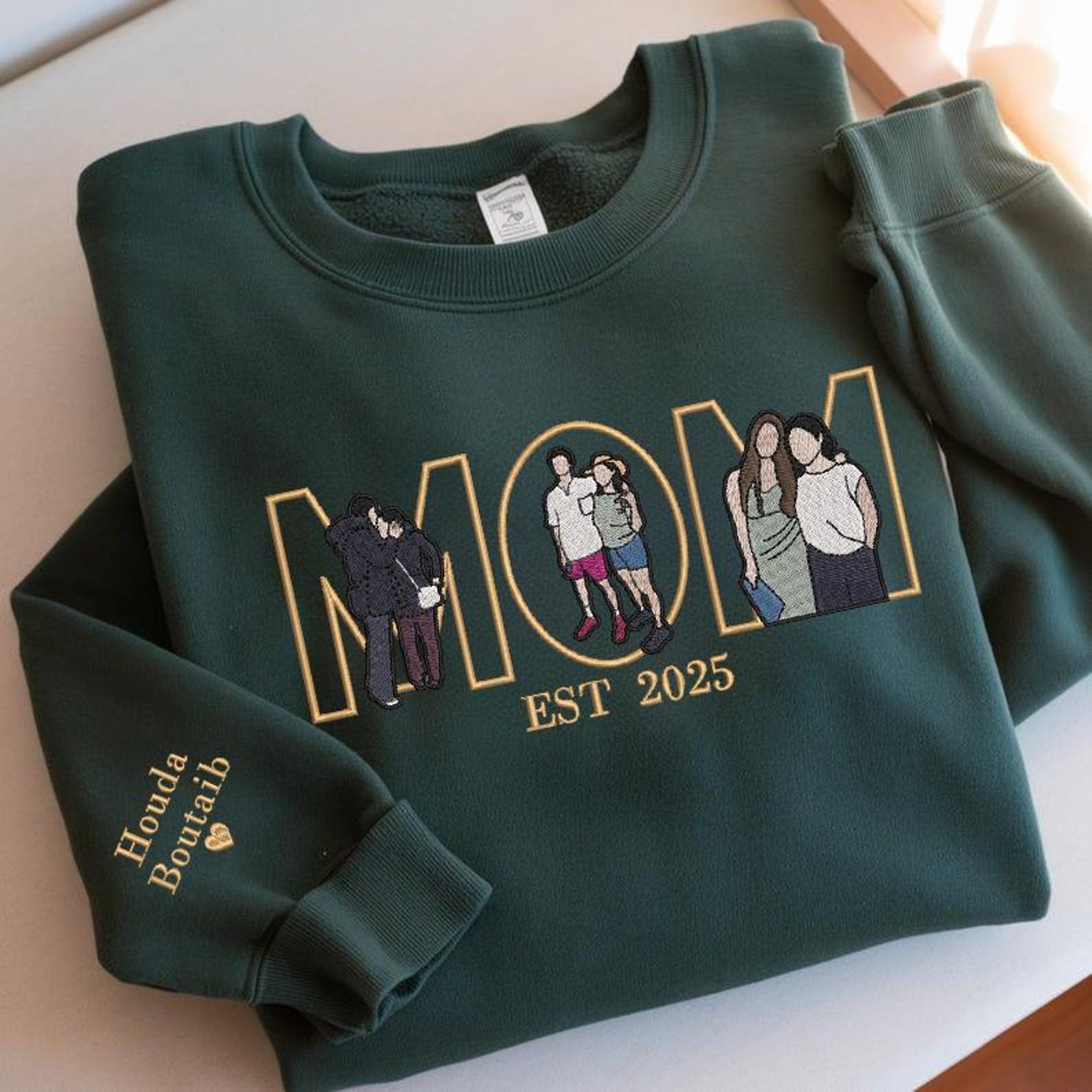 Custom Photo Portrait Embroidery Sweatshirt/Hoodie, Gift For Dad/Mama/Family