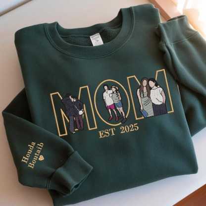 Custom Photo Portrait Embroidery Sweatshirt/Hoodie, Gift For Dad/Mama/Family