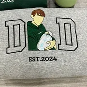 The Year He Became Dad – Custom Embroidered Portrait Sweatshirt or Tee