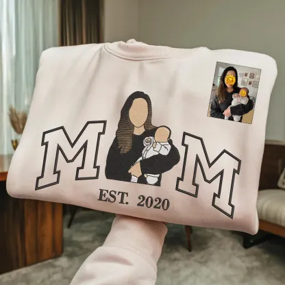 Mama,Mum T-shirt with Photo, Custom Embroidered Sweatshirt Mama and Kids Portrait.