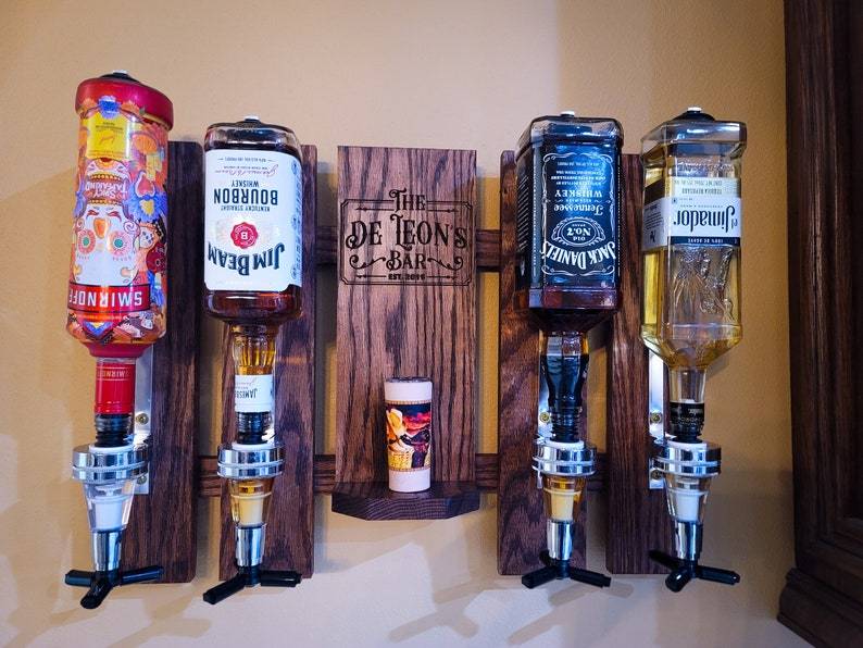 Wall Mount Liquor Dispenser Whiskey Dispenser Tequila Dispenser Bourbon Dispenser Bar Decor Man Cave Personalized Dispenser Gift For Him-Creatgifts