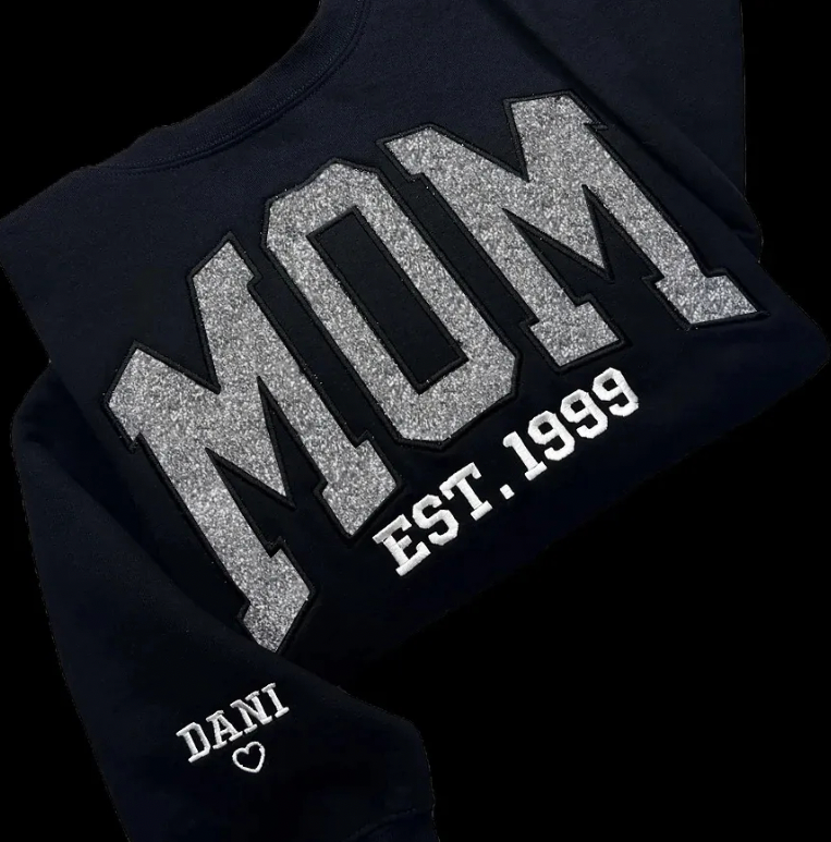 Custom Embroidered Applique Glitter Mama Sweatshirt - Gift for Mom Popular Now