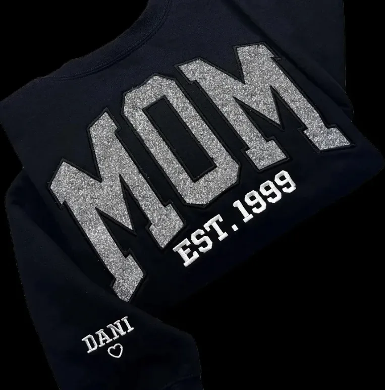 Custom Embroidered Applique Glitter Mama Sweatshirt - Gift for Mom Popular Now