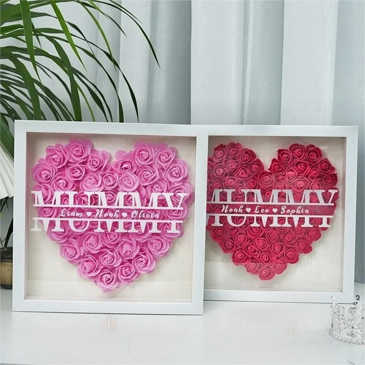 Personalized Mum Flower Shadow Box With Kids Name