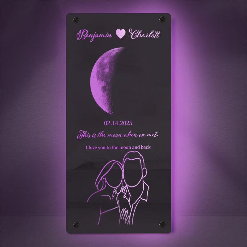 🌙Custom Valentine's Day Silhouette Photo Anniversary Moon Phase Mirror Light