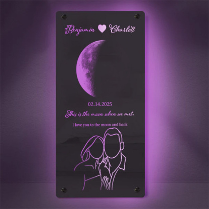🌙Custom Valentine's Day Silhouette Photo Anniversary Moon Phase Mirror Light