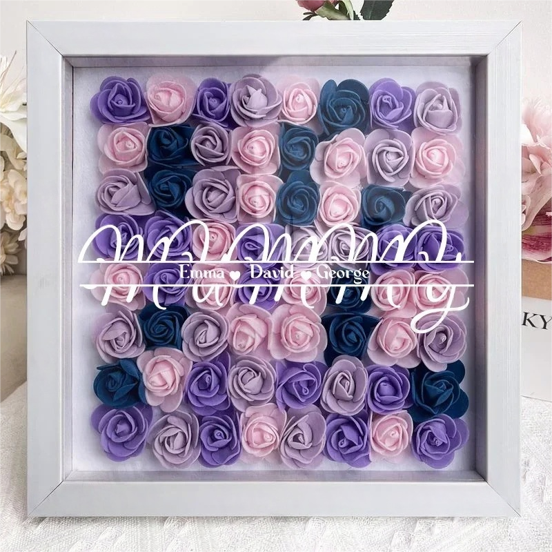 Personalized Flower Shadow Box With Kid's Name For MUMMY- Mother's Day Gift 