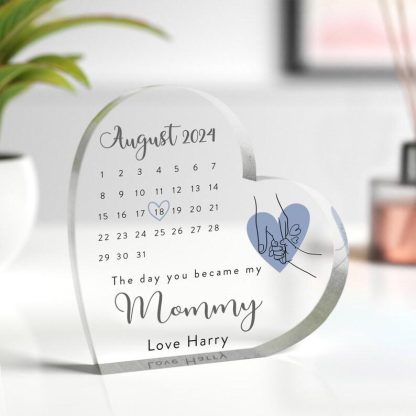 Personalised Day You Became My Mommy Date Acrylic Heart Shape, Mother's Day, Birthday, New Mom Gift-Creatgifts