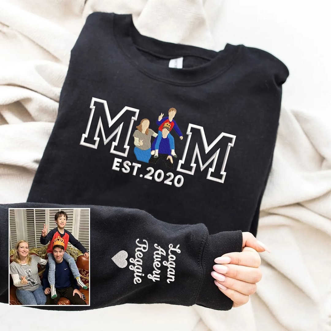 Custom Embroidered Portrait Sweatshirt Best Gift For Mom Popular Now