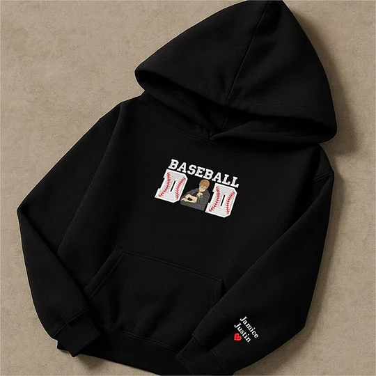 Baseball Dad Custom Portrait Embroidered Sweatshirt, Father Day Sweatshirt, Gift For Dad