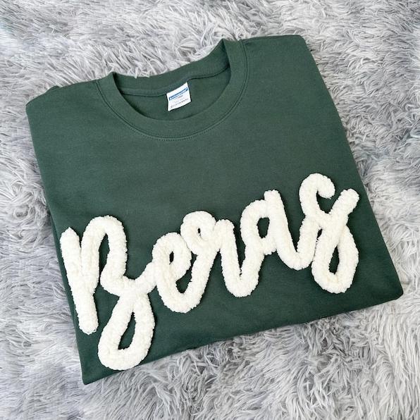 Custom Chenille Embroidered Sweatshirt With Option To Add Name On Sleeves