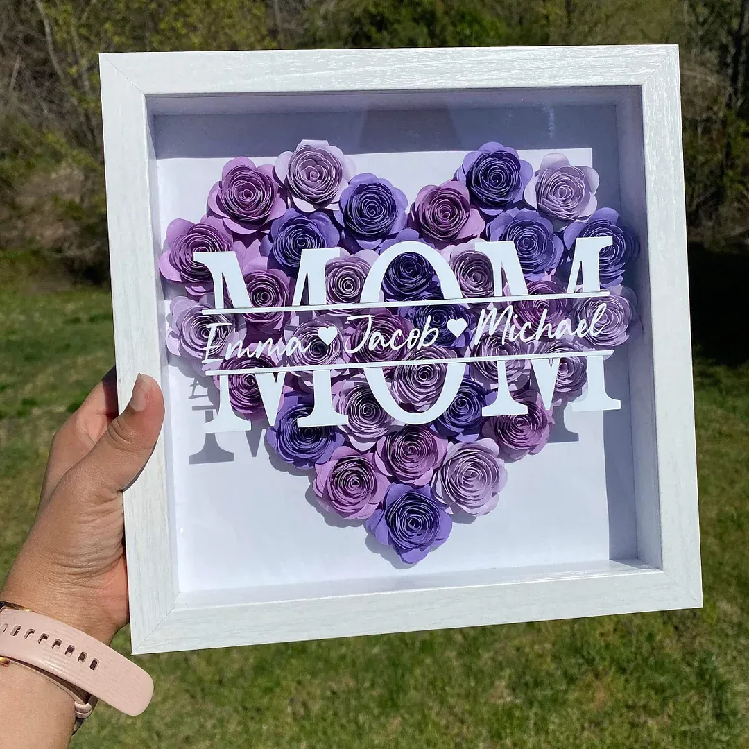 Custom Mom with Kids Name Frame Shadow Box - Perfect Mother's Day Gift with Adorable Little Hearts