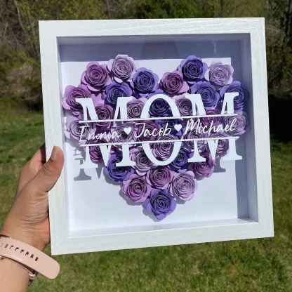Custom Mom with Kids Name Frame Shadow Box - Perfect Mother's Day Gift with Adorable Little Hearts