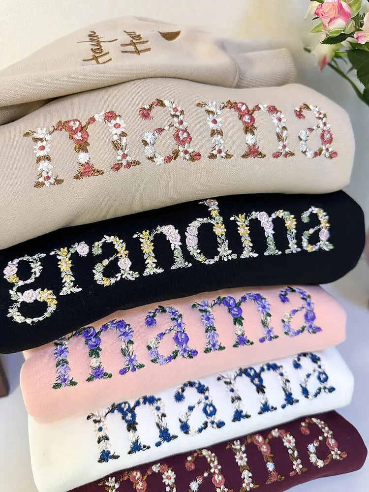 Custom Embroidered Floral Mama T-shirt & Sweatshirt