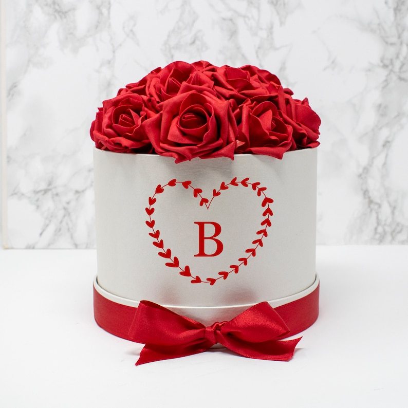 🌹Luxury Monogram Valentines Flower Box, Gifts for Valentines, Galentines Day Gift, Red Rose Box, Home Decor Gift, Bridesmaid Flowers-Creatgifts