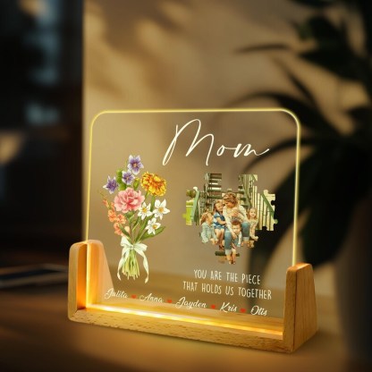Custom Personalized Photo LED Night Light, Custom Birth month Flower Mother's Day Gift
