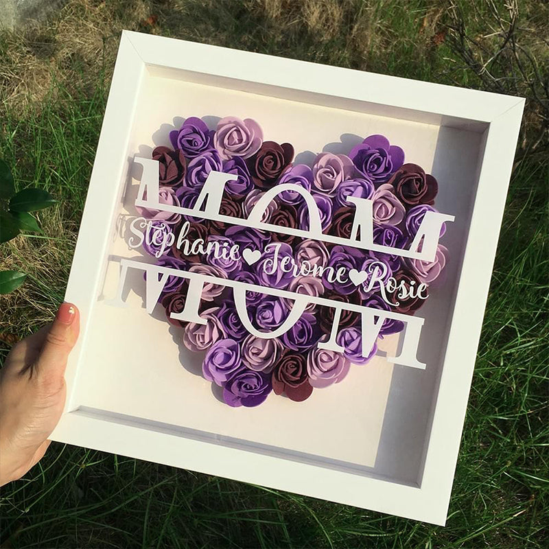 Personalized Flower Heart Shadow Flower Box For Mom , Custom Name Rose Frame