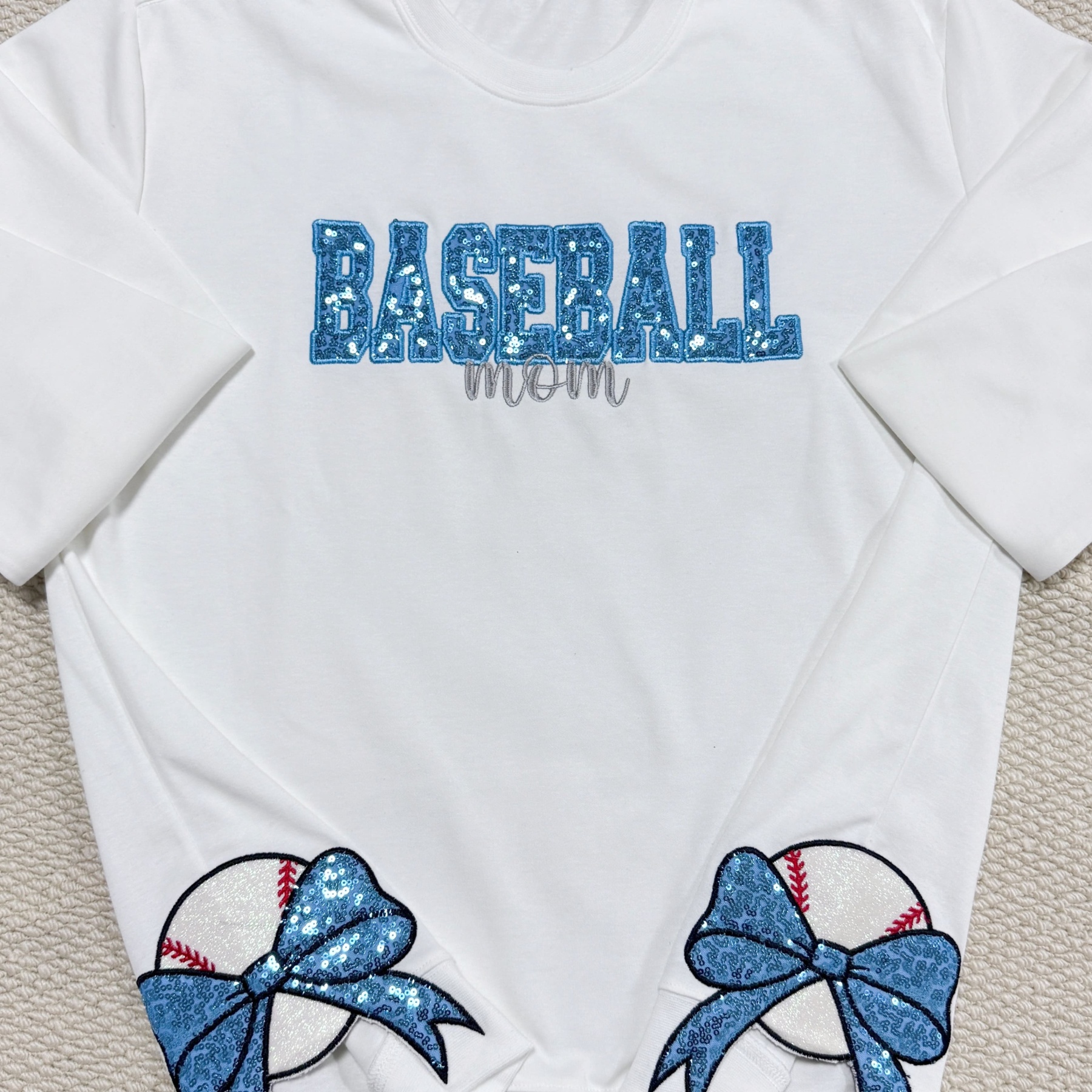 Personalized Sports Mom Sweatshirt Sequin Embroidery with Side Bows