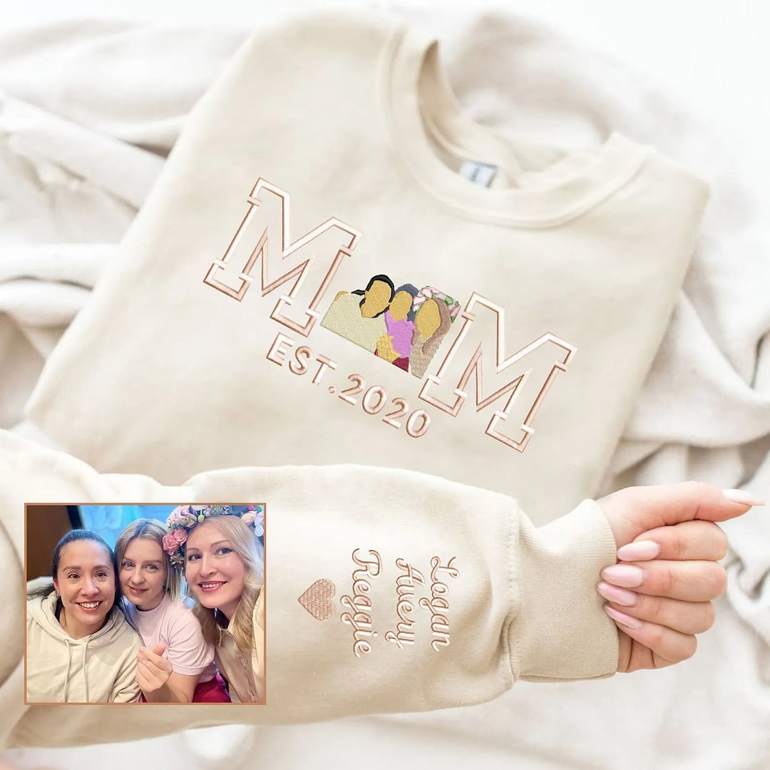 Custom Embroidered Portrait Sweatshirt Best Gift For Mom Popular Now