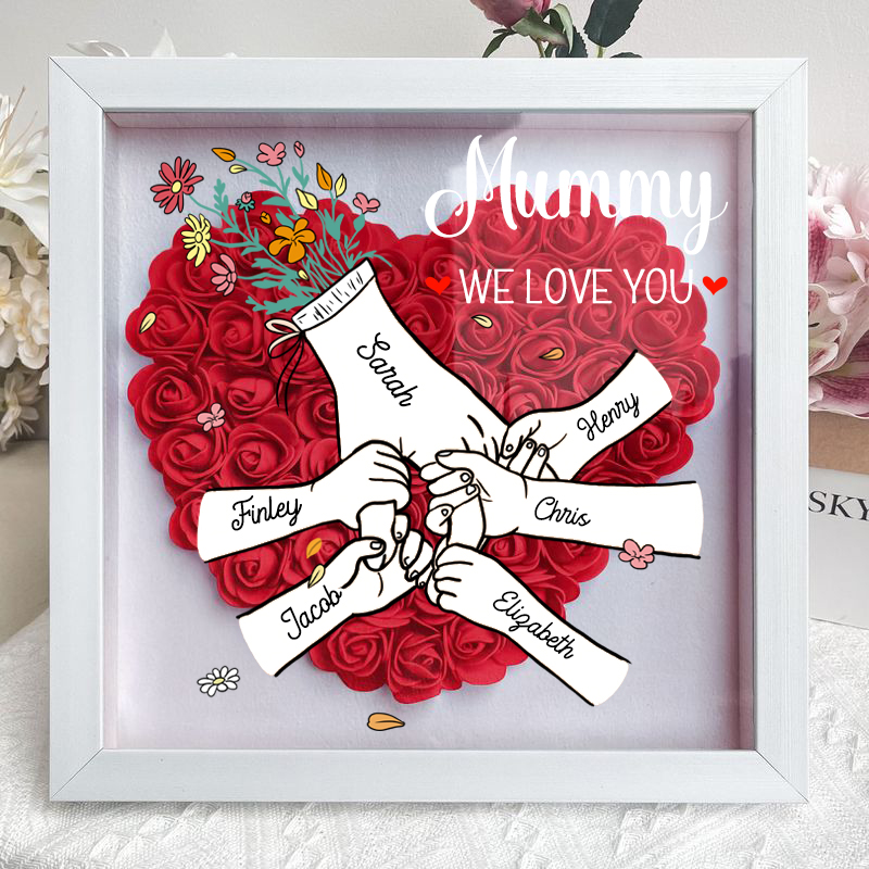 We Love You Mummy Hand Holding - Personalized Flower Shadow Box 