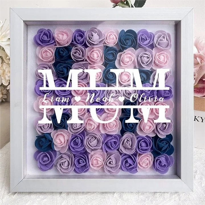Personalized Mum Flower Shadow Box With Kids Name
