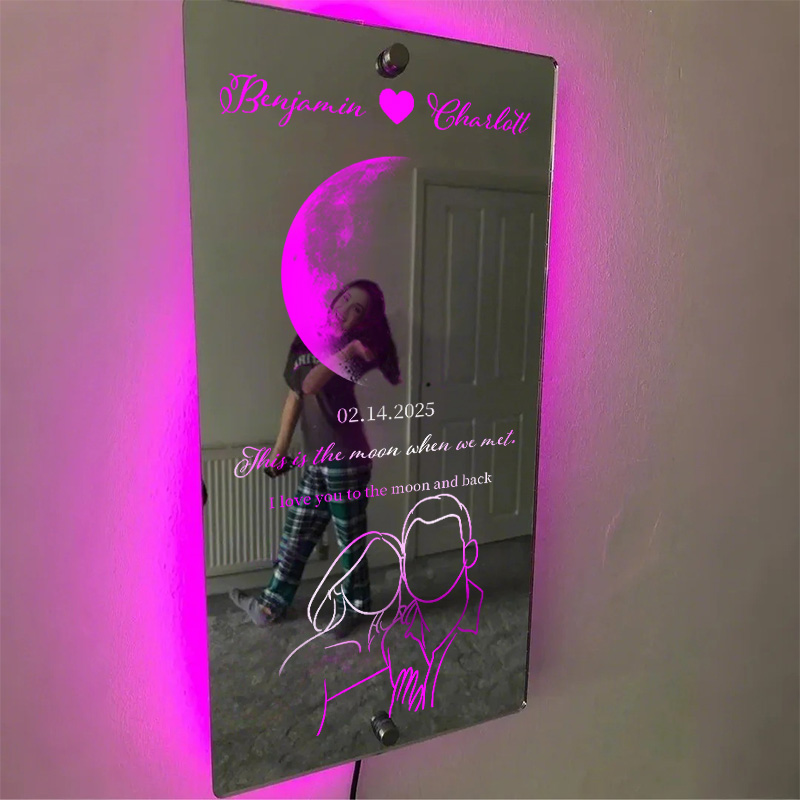 🌙Custom Valentine's Day Silhouette Photo Anniversary Moon Phase Mirror Light
