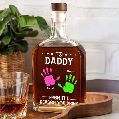 Personalized "To Daddy/Papa/Father" Whiskey Decanter - Custom Father's Day Gift with Kids & Pet Handprints