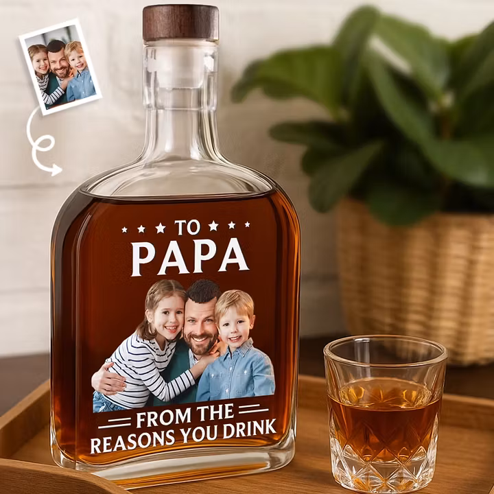 🥃 Custom Engraved Whiskey Bottle with Photo – Meaningful Father’s Day Gift for Dad, Grandpa