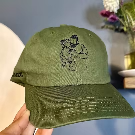 Custom Line Art Portrait Dad Hat with Roman Numeral Date Embroidery | Personalized Father's Day Gift