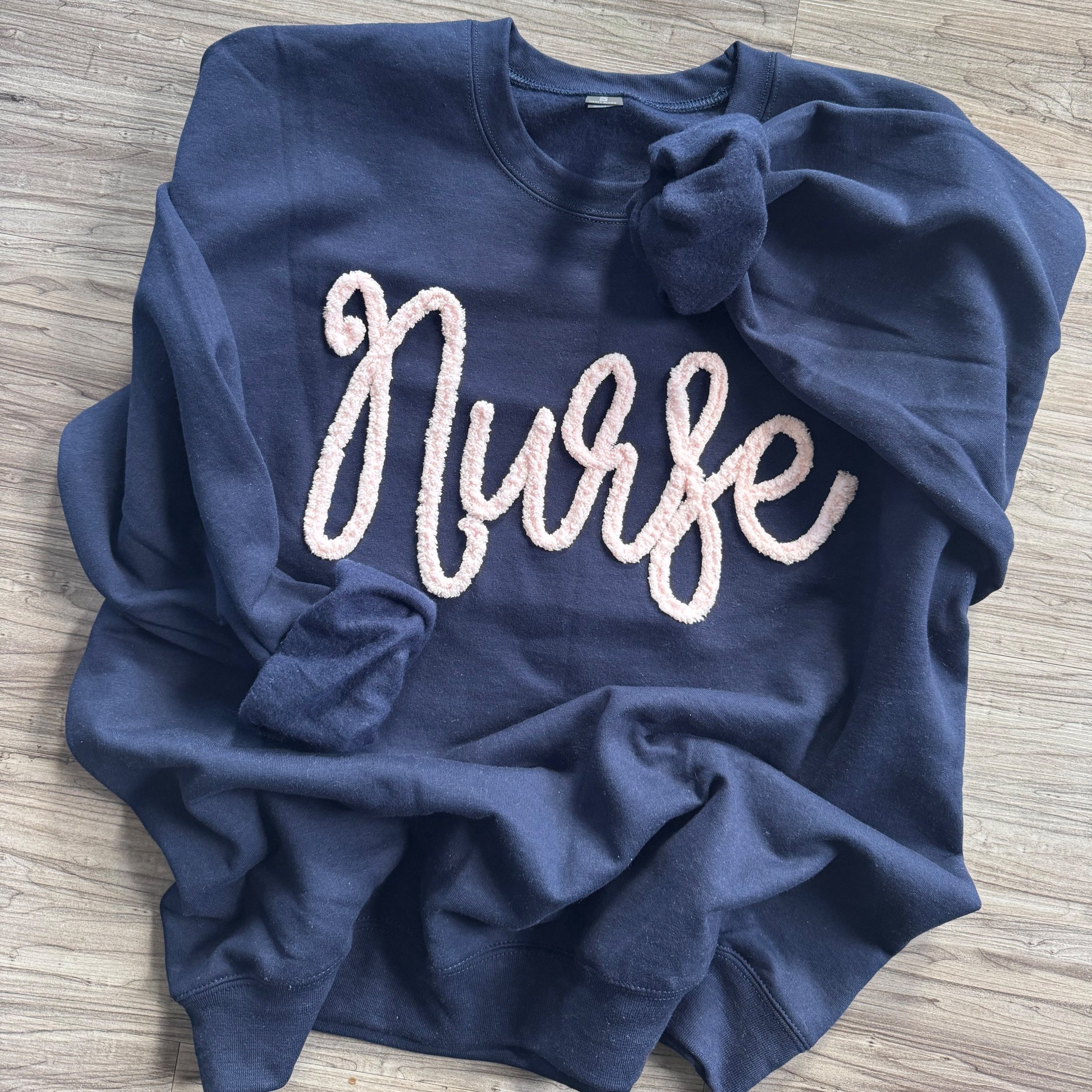 Custom Chenille Embroidered Sweatshirt With Option To Add Name On Sleeves