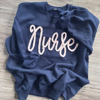 Custom Chenille Embroidered Sweatshirt With Option To Add Name On Sleeves