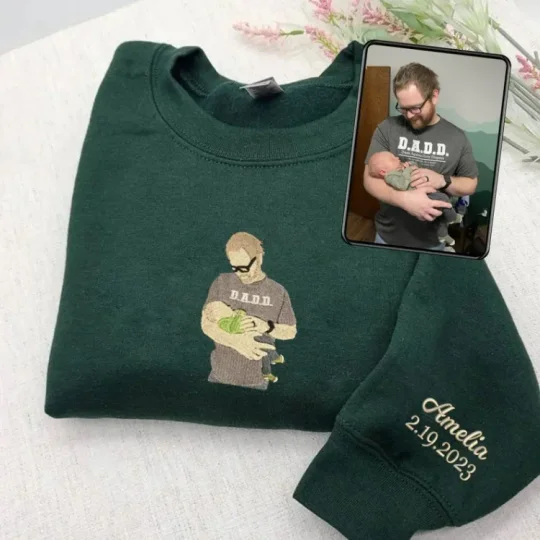 Custom Embroidered Photo Portrait Sweatshirt For papà, papá, pai