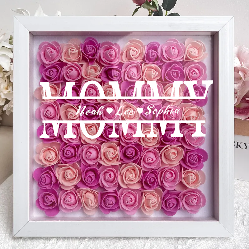 Personalized Mom Flower Shadow Box With Kids Name