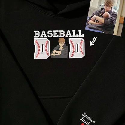 Baseball Dad Custom Portrait Embroidered Sweatshirt, Father Day Sweatshirt, Gift For Dad