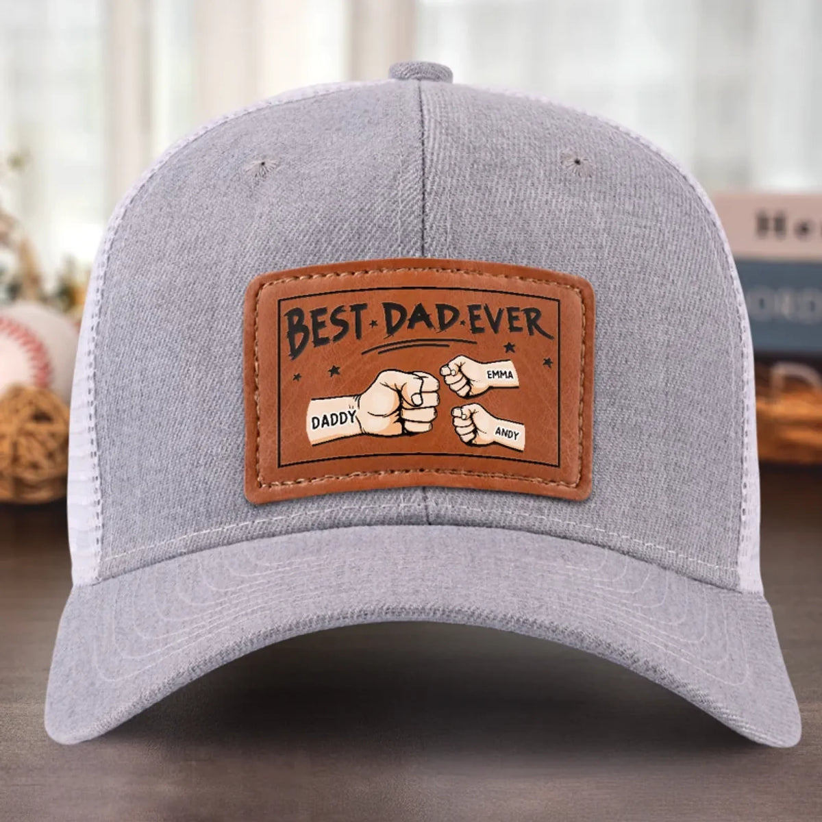 Best Papa Ever - Family Custom Leather Patch Hat - Gift For Dad, Grandpa