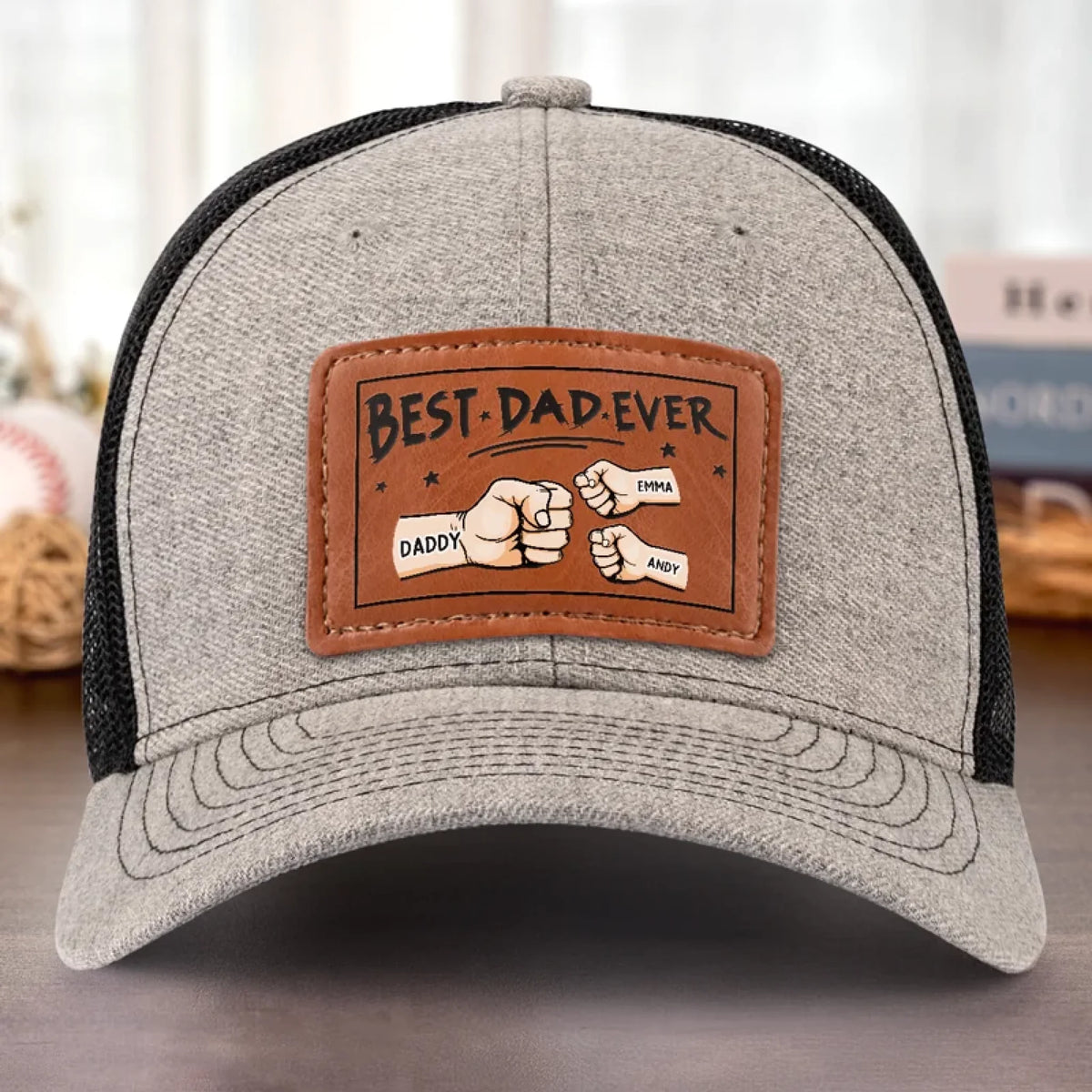 Best Papa Ever - Family Custom Leather Patch Hat - Gift For Dad, Grandpa