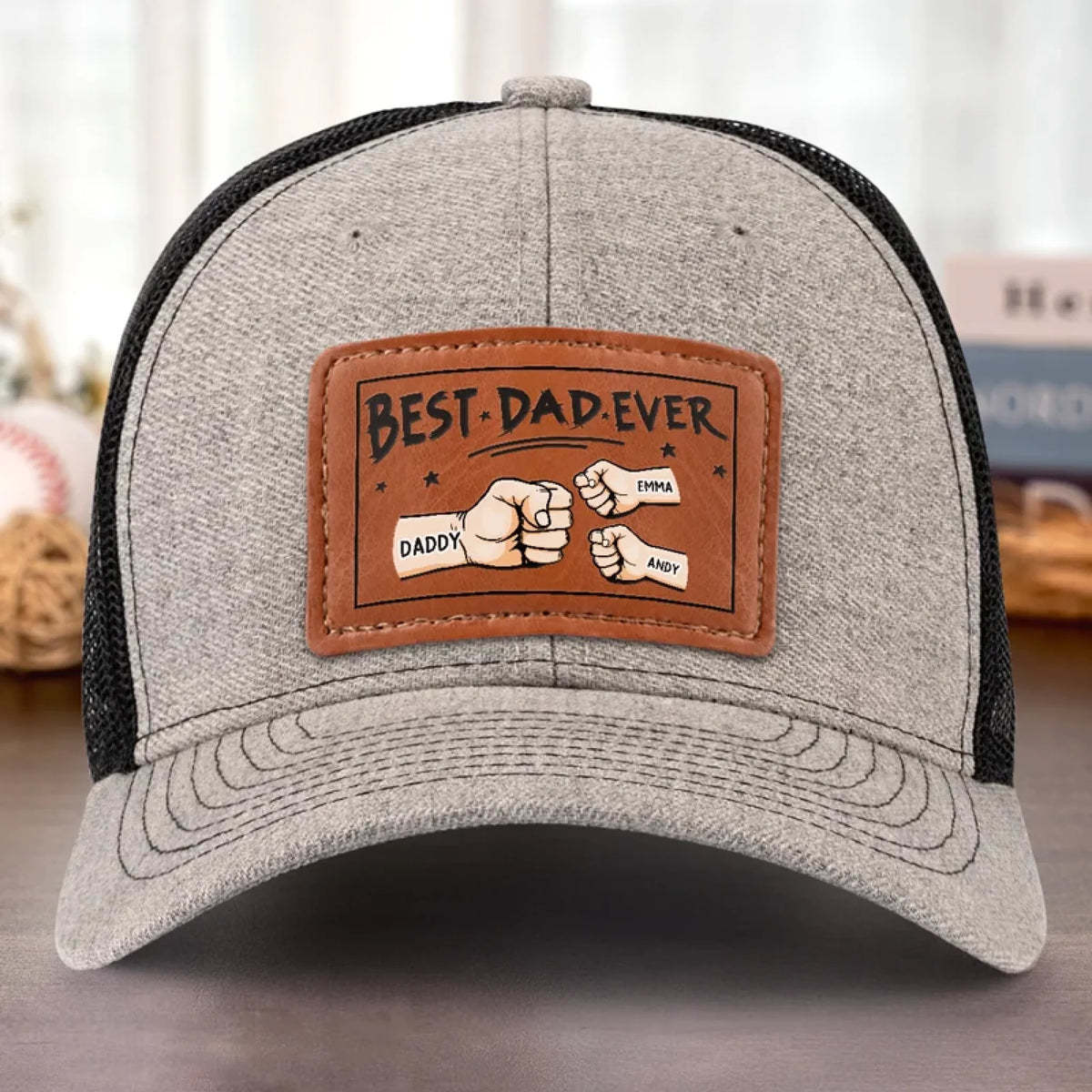 Best Papa Ever - Family Custom Leather Patch Hat - Gift For Dad, Grandpa