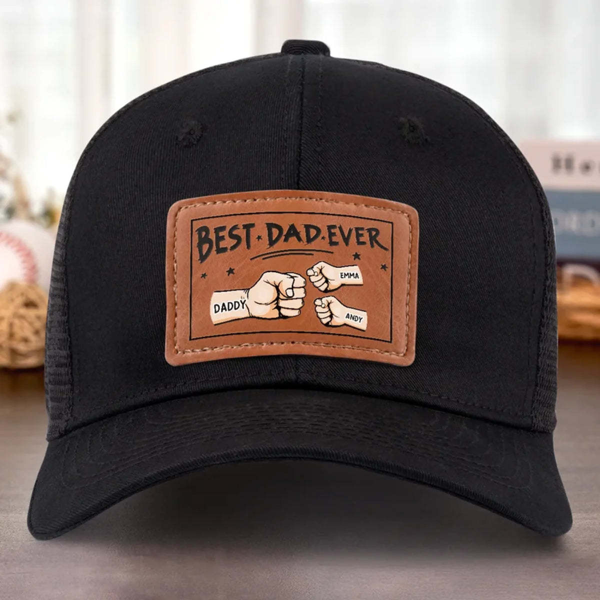 Best Papa Ever - Family Custom Leather Patch Hat - Gift For Dad, Grand