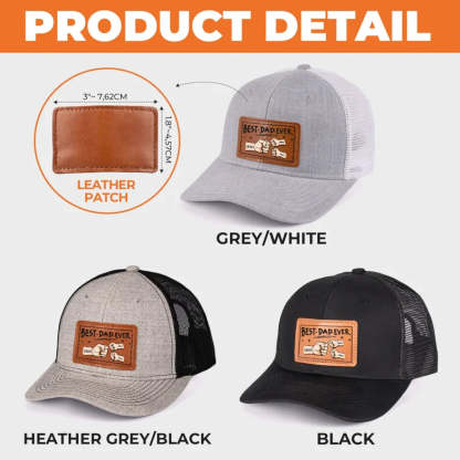 Best Papa Ever - Family Custom Leather Patch Hat - Gift For Dad, Grandpa