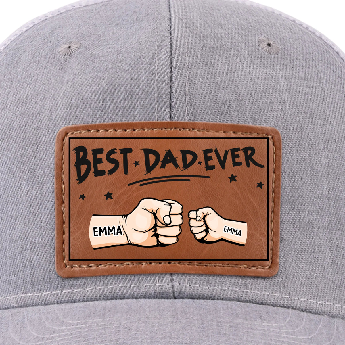 Best Papa Ever - Family Custom Leather Patch Hat - Gift For Dad, Grandpa