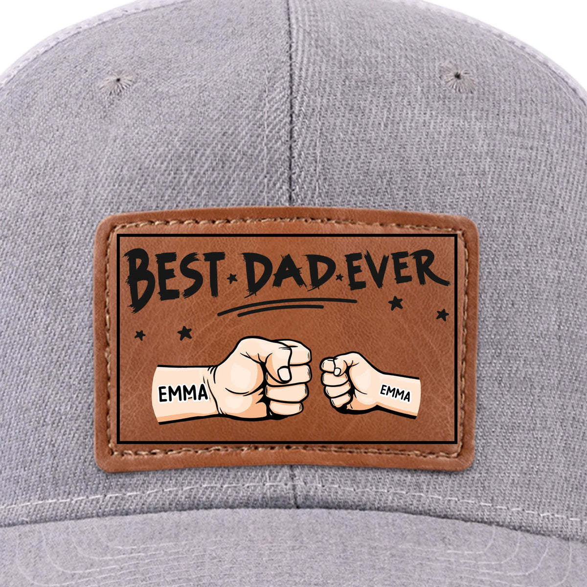 Best Papa Ever - Family Custom Leather Patch Hat - Gift For Dad, Grandpa