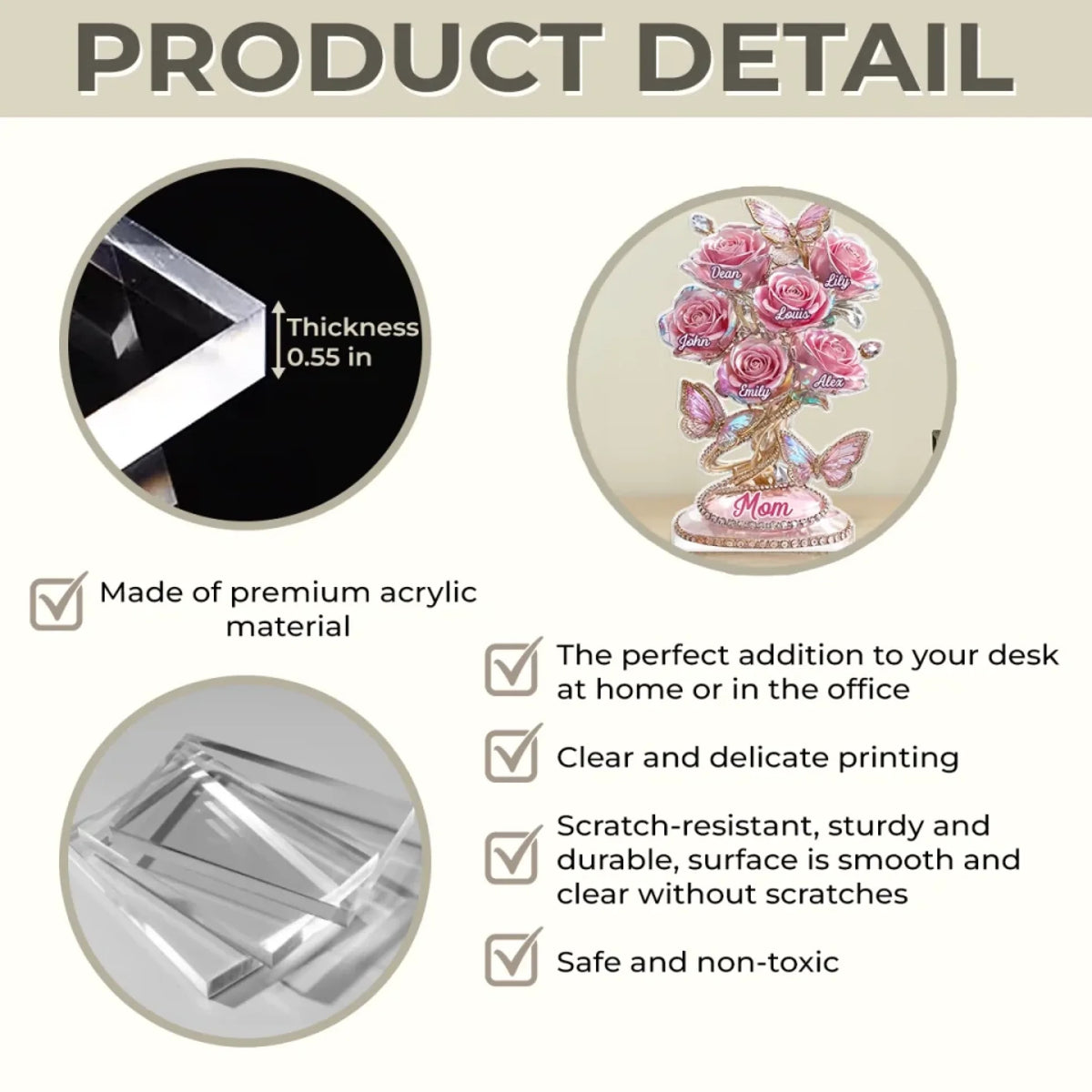  Each Rose Holds A Piece Of Your Heart - Family Personalized Custom Acrylic Plaque Custom Shape - Mother's Day, Gift For Mom, Grandma