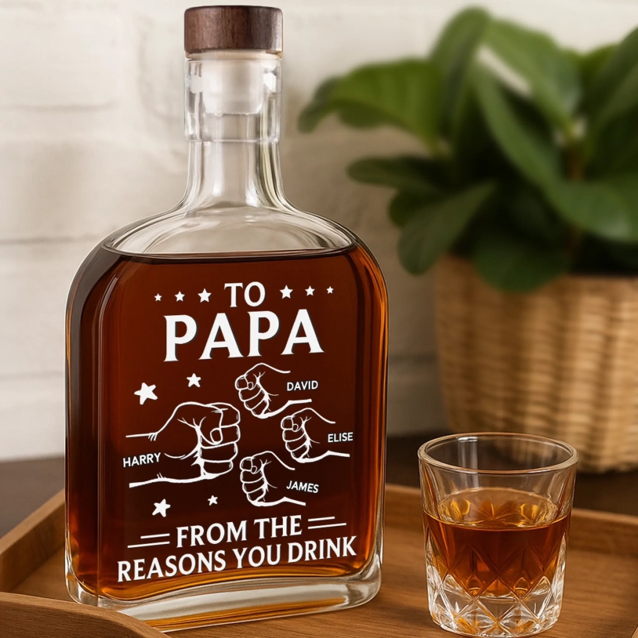 Custom Personalized Liquor Decanter – Father’s Day & Birthday Gift for Dad or Grandpa – “Drink Because We Exist” Engraved Glass Decanter