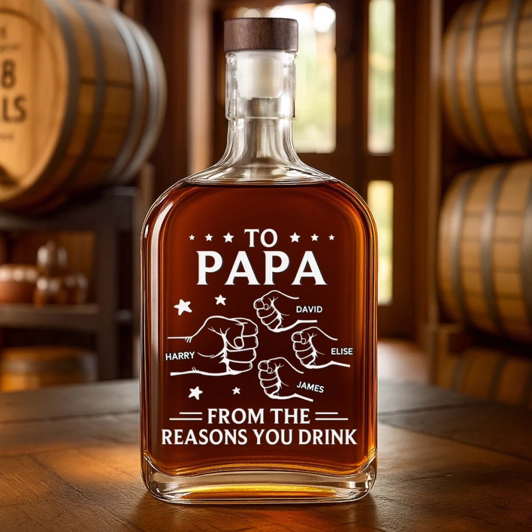 Custom Personalized Liquor Decanter – Father’s Day & Birthday Gift for Dad or Grandpa – “Drink Because We Exist” Engraved Glass Decanter